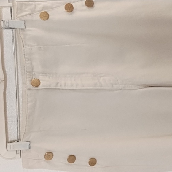 Zara Natural Cream 8 Straight Leg Wide Denim Jean Flat Front Gold Button Accents - Picture 2 of 10